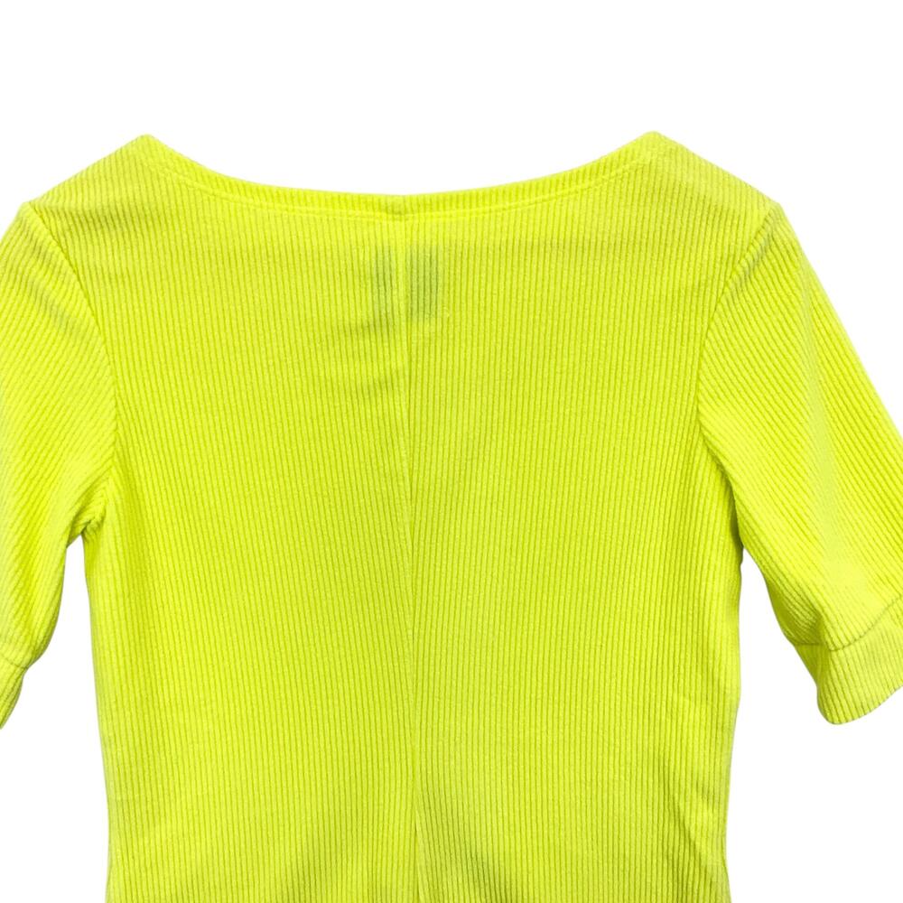 NWT Dudley Stephens College Shirt Womens XS Soft Yellow Ribbed Fleece Top Neon - Picture 6 of 15